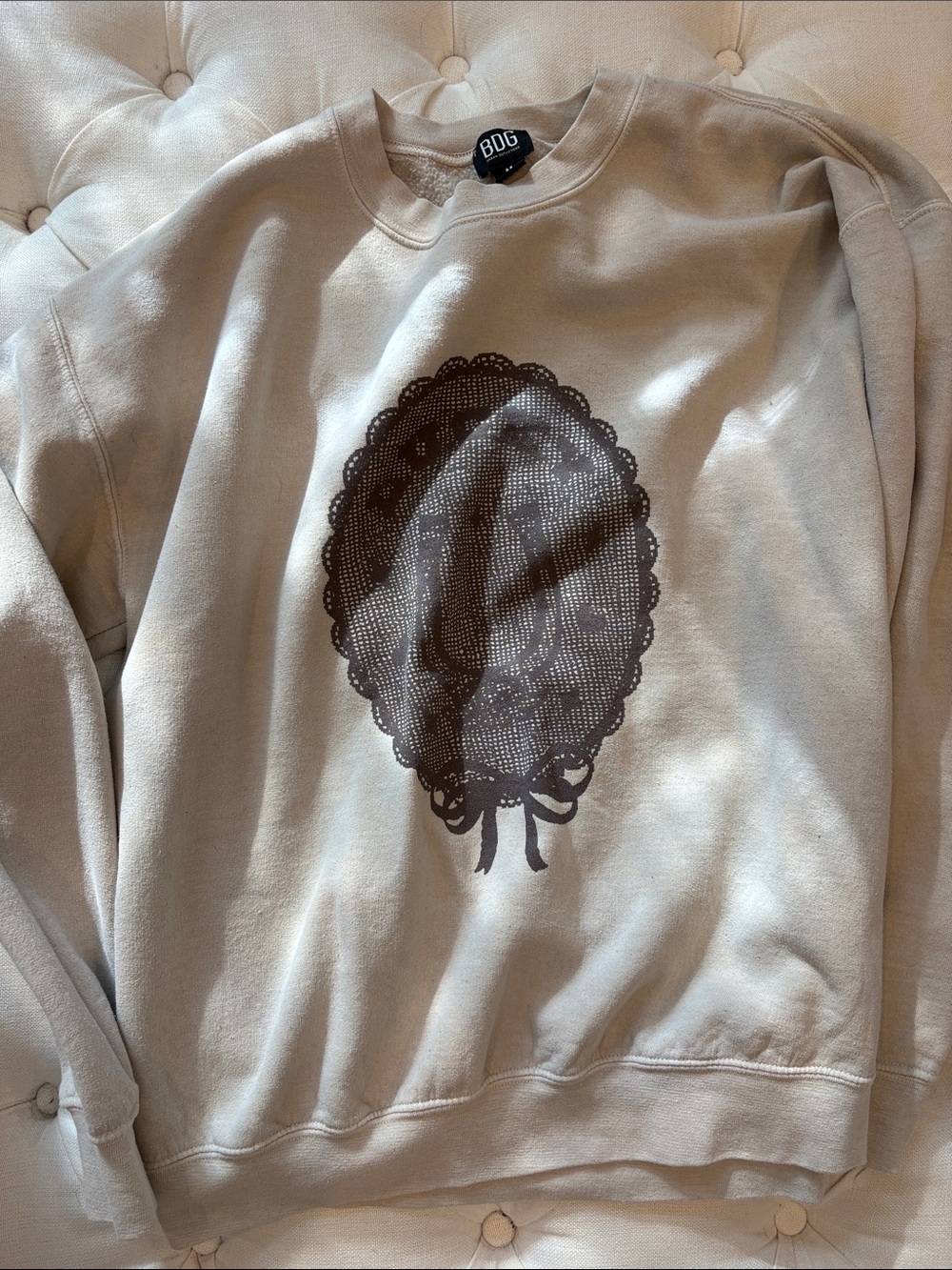 BDG Cream Crewneck Sweatshirt with Brown Graphic